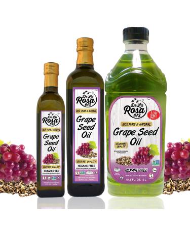 De La Rosa 100% Pure Grape Seed Oil 67.6 Oz - Expeller Pressed, Hexane Free, Kosher, Vegan, Non-GMO, Gluten Free - High Smoke Point Cooking Oil - Buy Online on GoSupps.com