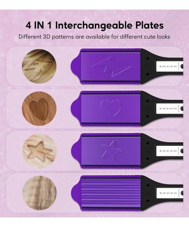 Terviiix Hair Crimper & 3D Hair Stamper with 4 Interchangeable Plates Including Zigzag & 3 Fun Patterns Crimper Hair Tool for Hair Keratin & Argan Oil Infused Crimping Iron for Volume Purple - Buy Online on GoSupps.com