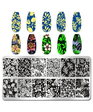 WOKOTO 6Pcs Flower Nail Stamping Plates - Spring Summer Mix Size Image Leaves Templates Stencils Art Kit for Nails - Buy Online on GoSupps.com
