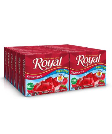 Royal Strawberry Gelatin Dessert Mix, Sugar Free and Carb Free 0.32 0z (Pack of 12 ) Sugar Free - Strawberry
