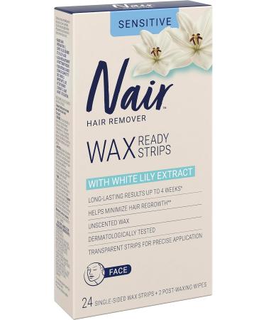 Nair Wax Ready Strips for Face Unscented for Sensitive Skin with White Lily 24 Strips + 2 Finishing Wipes Packaging May Vary Face (White Lily) - Buy Online on GoSupps.com
