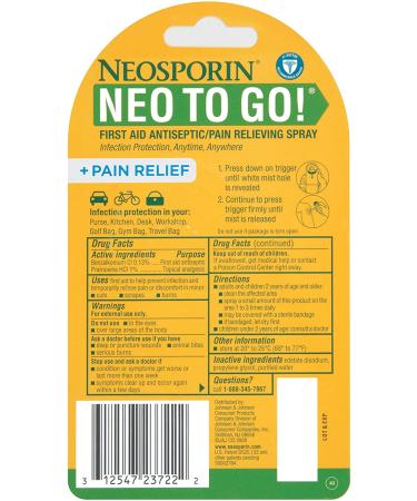 Neosporin + Pain Relief Neo To Go! Antiseptic Spray 0.26 fl oz - Fast First Aid Solution - Buy Online on GoSupps.com