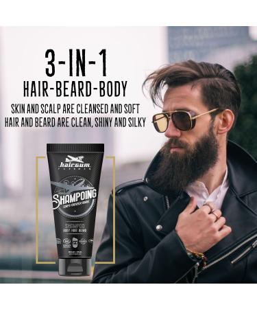 Hairgum Organic Men's Hair & Beard Shampoo - All-in-One Moisturizing Shampoo with Shea Oil | 7 oz for Hair & Mustache Care - Buy Online on GoSupps.com