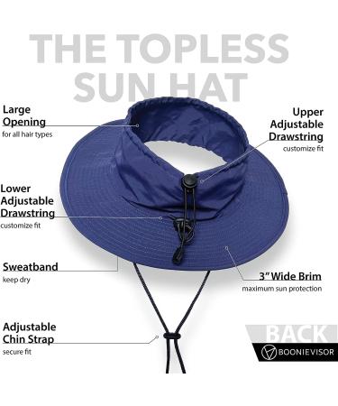 BOONIEVISOR Topless Sun Hat Wide Brim UPF 50 Outdoor Hat Navy - Perfect for Ponytail, Curly Hair, Messy Bun, and Dreadlocks - Buy Online on GoSupps.com