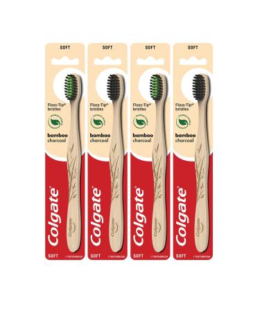 Colgate Charcoal Bamboo Toothbrushes Eco Friendly Natural Bamboo Handle Soft 4 Count 1 Count (Pack of 4) Toothbrush - Buy Online on GoSupps.com