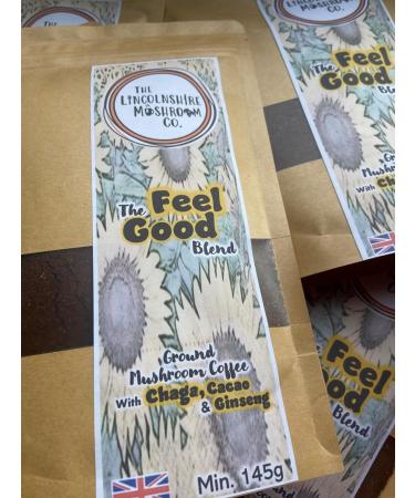 Chaga Cacao & Ginseng Adaptogenic Ground Mushroom Coffee 145g -The Feel Good Blend- The Lincolnshire Mushroom Co. - Buy Online on GoSupps.com