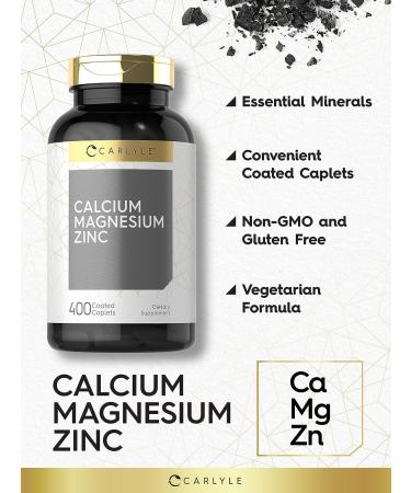 Carlyle Calcium Magnesium Zinc 400 Caplets - Vegetarian Non-GMO Gluten Free Supplement - Buy Online on GoSupps.com