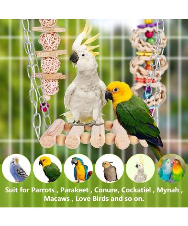 Vegan 8-Piece Bird Toys Set - Wooden Ladder & Cage Accessories for Budgies Parrots and Finches - Colorful Bird Playthings for Happy Pets - Buy Online on GoSupps.com