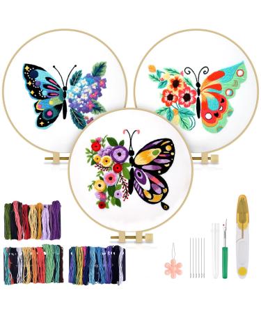 Butterfly Flower Embroidery Stitch Practice kit  3 Sets Beginners Embroidery Kit for Beginners Include Embroidery Cloth Hoops Threads for Craft Lover Hand Stitch with Embroidery Skill Techniques - Buy Online on GoSupps.com