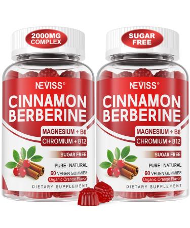Ceylon Cinnamon Berberine Gummies 2000mg Sugar Free Organic Berberine HCI Supplement with Ceylon Cinnamon Bitter Melon Green Tea Chromium Magnesium Glycinate & Methyl B12 for Women & Men 120ct 60 Count (Pack of 2)