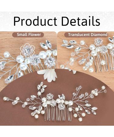 Bridal Flower Wedding Hair Comb Clip - Crystal Vine Pearl Headpiece for Bride & Bridesmaids - Rhinestone Hair Piece for Wedding, Prom & Parties (Silver/White) - Buy Online on GoSupps.com
