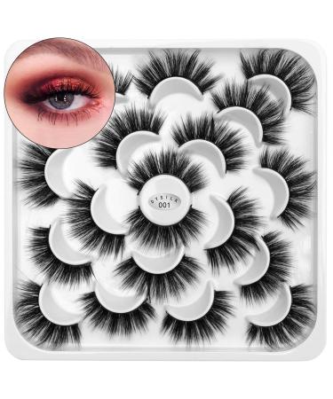DYSILK False Eyelashes -10 Pairs 6D Faux Lashes Pack - Lashes Mink Long Natural Look Reusable Fake Eyelashes Wispy Fluffy Cat Eye Soft |01-18mm partyqueen