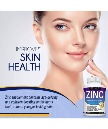 Zinc Supplement 50mg - Pure Natural Zinc Oxide for Immune Support - High Potency Antioxidant & Skin Health - 100 Tablets, Toplux Supplement - Buy Online on GoSupps.com