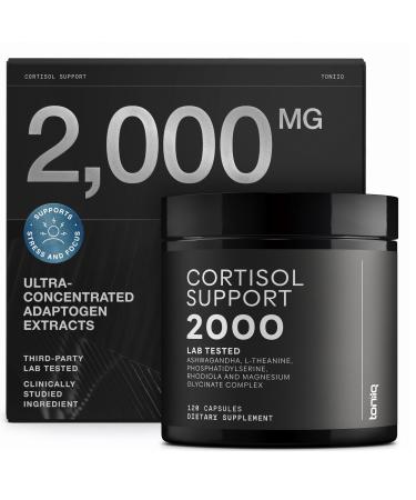 Cortisol Supplements for Women and Men 23,000mg Herbal Equivalent with 25% Withanolides Ashwagandha & 3% Rosavins Rhodiola 2000mg Extract Third-Party Tested 120 Capsules