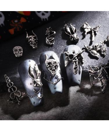 RUNRAYAY 28pcs 3D Halloween Nail Charms Cross Chrome Metal Nail Art Charm Vintage Gothic Retro Punk Skulls Mixed for Manicure Craft DIY Nail Art Decoration Accessories with a Box - Buy Online on GoSupps.com