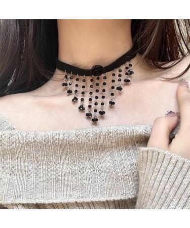 Shop OralGos Retro Acrylic Necklace - Elegant Fringe with Black Crystals | International Shipping Available - Buy Online on GoSupps.com