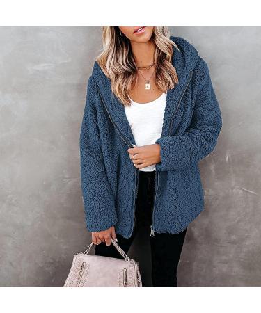 Hanxiulin Oversized Plush Hoodie Jacket - Women's Long Arm Winter Coat for Hiking & Transition - Art Fur XL Blue - Buy Online on GoSupps.com