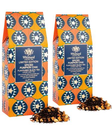 Loose Flavoured Black Tea Bundle of Whittard Spiced Pumpkin Chai Chai Tea (2x100g) Total of 200g with Warming Spices and Sweet Cinnamon