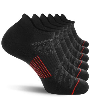 FITRELL Men's 6 Pack Ankle Running Socks Low Cut Cushioned Athletic Sports Socks 7-9/9-12/12-15 Black+red 9-12