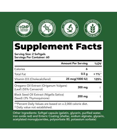 LincNutri Oil of Oregano with Black Seed Oil & Vitamin D3 Enteric-Coated Softgels for Gentle, Delayed-Release Immune & Digestive Support Mild Taste, Easy to Swallow 120 Softgels, 60-Day Supply - Buy Online on GoSupps.com