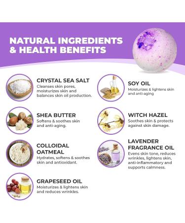 7Leaves Nature Lavender Premium Bath Bomb - Large 6oz All-Natural Fizzies for Relaxing Bubble Bath - Handmade Skin Moisturizer Gift for Birthday, Mother's Day, Valentine's, Anniversary, Christmas - Buy Online on GoSupps.com