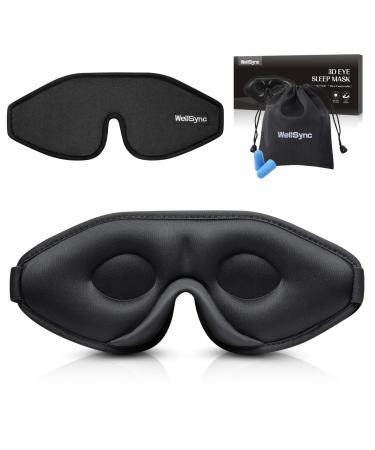 Wellsync Sleep Mask 100% Blackout Eye Sleeping Cover Comfortable Contoured Eye Cups and Nose Covering for Women Men 3D Pillowy Soft Light Blocking Eye Masks 0 Pressure on Eyelashes w/Earplugs Black - Buy Online on GoSupps.com