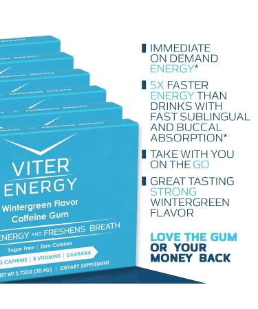 Buy Viter Energy Caffeinated Gum - 60mg Caffeine & B Vitamins - Sugar Free Wintergreen - 12pcs x 6 Packs - Boost Energy Anytime - Buy Online on GoSupps.com
