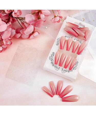 Niceneeded 24pcs Extra Long Pink Coffin Press-On Nails - Ballerina Style Fake Acrylic Nails for Women - Full Cover with Case - Buy Online on GoSupps.com