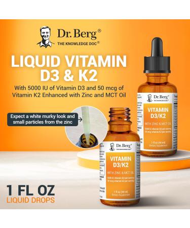 Dr. Berg Vitamin D3 K2 Zinc MCT Oil Liquid Supplement | Bone Teeth Strength Mood Immune Heart Health | 1 fl oz - Buy Online on GoSupps.com