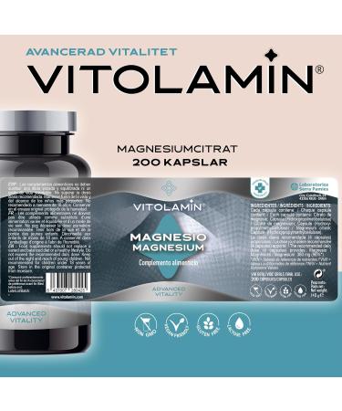 Magnesium VITOLAMIN 200 Vegetarian Capsules | 100% Natural Pure Magnesium Citrate Supplement | Essential for Muscles and Nerves - Buy Online on GoSupps.com