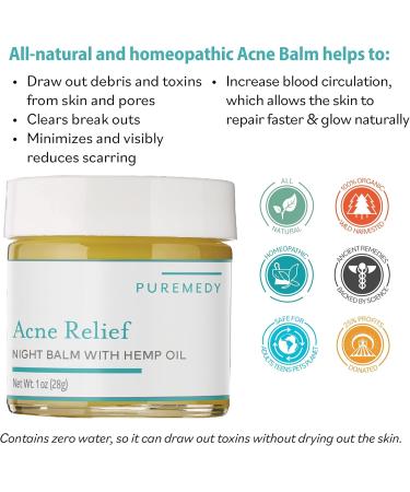 Puremedy Acne Relief Night Balm | All-Natural Homeopathic Salve with Hemp Oil for Clear Skin | 1 oz Jar - Buy Online on GoSupps.com