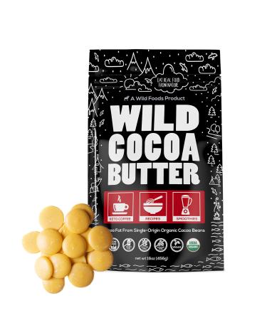 Wild Foods Organic Cocoa Butter Wafers | Raw Plant-Based & Cold-Pressed Cacao Keto Discs | Food Grade & Vegan White Sugar Free Chocolate Chips | 16oz 1 Pound (Pack of 1)