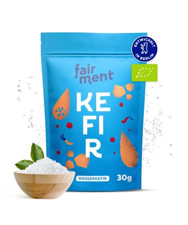 FAIRTENT - Original Bio Water Kefir crystals starter cultures for an infinite amount of water kefir with instructions and guarantee of success (1 liter (30g crystals) Frisch 30 g (1 Pack)
