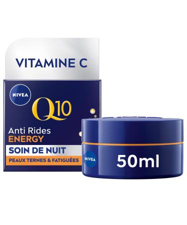 NIVEA Q10 Energy Night Cream Radiance Booster (1x50 ml), anti-wrinkle cream enriched with pure Q10 & Vitamin C, anti-aging cream for a radiant complexion, energizing face cream for dull and tired skin