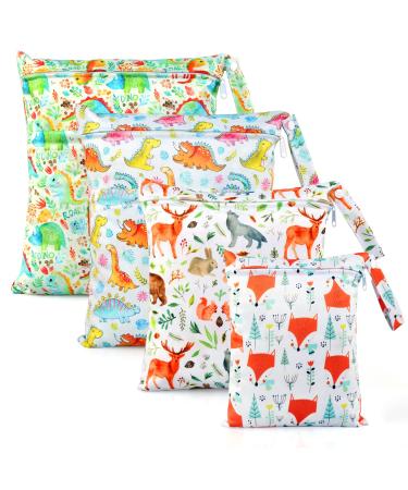 LEADSTAR Wet Bag 4 PCS Waterproof Reusable Wet Dry Nappy Bags Washable Hanging Large Beach Bag Produce Bags Wetsuit Baby Bag Organiser with 2 Zippers for Swimming Nappies Travel Pool Daycare Gym White