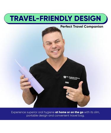 AquaClean Duo Water Flosser - Portable Waterproof Teeth Cleaner with Nozzle & Travel Bag | Dentist Designed Cordless Flosser for Braces - Pastel Purple - Buy Online on GoSupps.com