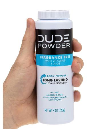 DUDE Body Powder 4oz Fragrance Free with Chamomile & Aloe - Talc & Corn-Starch Based Deodorizer for Men - Buy Online on GoSupps.com