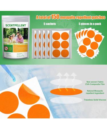 150 Pack Deet-Free Natural Citronella Mosquito Stickers for Kids and Adults - Indoor/Outdoor Protection for Travel, Camping, Hiking - Orange - Buy Online on GoSupps.com