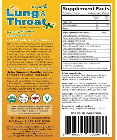 Organic Lung & Throat Herbal Lozenges - 0.5kg, 125 Count - Golden Lotus Herbs - Buy Online on GoSupps.com