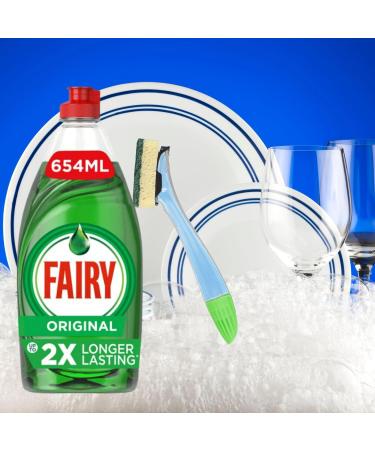 Washing Up Liquid Bundle with Fairy Liquid 654ml x2 Dishmatic Washing Up Sponge With Liquid Handle and Dishmatic Refill Sponges with Indigo Leopard Ultimate DIshwashing Tip Sheet - Buy Online on GoSupps.com