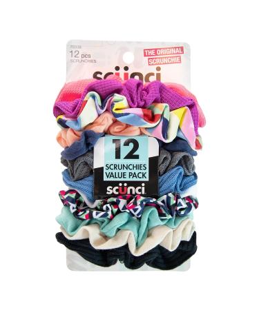Scunci Original Scrunchies - Mixed Textures & Colors (12-Pieces) - White, Black, Coral, Mint, Blue, Grey & More - Buy Online on GoSupps.com