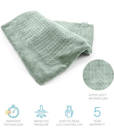 Pure Enrichment WeightedWarmth Extra-Wide Heating Pad - 20 x 24 - 3.5 lbs - 6 Heat Settings - BPA-Free Beads & Microplush - Jade - Ideal for Back Pain, Joints, Cramps - Buy Online on GoSupps.com