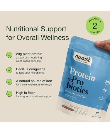 Nuzest - Protein + Probiotics Gut Health - Superfood Powder Plant Protein Blend - 300g / 10.6 oz Pouch (10 Servings) (Rich Chocolate, 300g) Rich Chocolate 10.58 Ounce (Pack of 1) - Buy Online on GoSupps.com