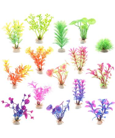 Huayue 15 pieces aquarium plants decoration plastic plants aquarium ornamental plants for aquarium aquatic plant plastic with different sizes colors and shapes