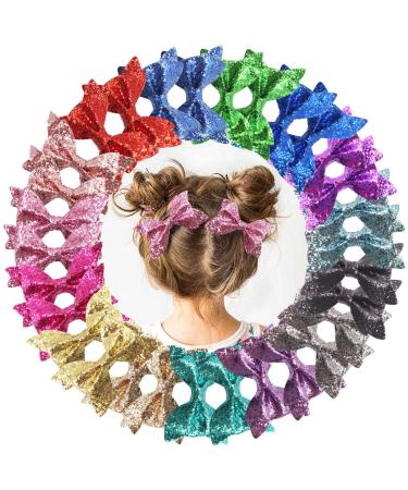 DeD 30 Pieces 4.5 Inch Glitter hair Bows clips for girl Multi Color Sparkly Sequins hair bows Alligator Clips for Baby Girls Teens Toddlers(15 Pair)