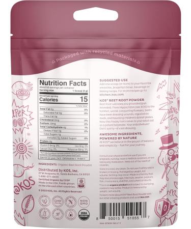 KOS Organic Beet Root Powder - USDA Certified Nitric Oxide Booster & Superfood - Non-GMO Gluten-Free 50 Servings for Stamina & Circulation - Buy Online on GoSupps.com
