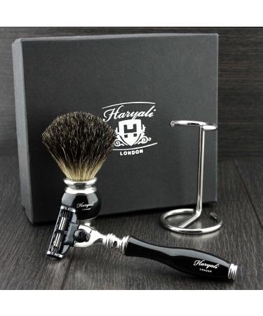 Haryali London Men's Shaving Set | 3 Razor Blades & Black Badger Hair Brush | Perfect Gift for Men | International Shipping Available - Buy Online on GoSupps.com