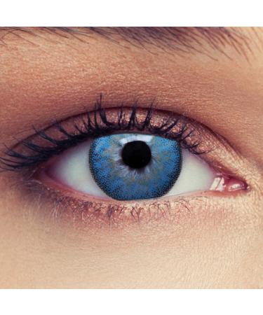 Design lens 2 blue contact lenses with starch ocean blue three monthly lenses for a natural effect suitable for dark eyes + free container "Dimension aqua" -1.75 -1.75 Aqua Blue