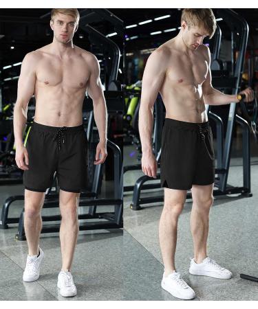 Aolesy Men's 2-in-1 Running Shorts | Gym Athletic Shorts with Pockets | Quick Dry & Lightweight | Black, Medium - Buy Online on GoSupps.com