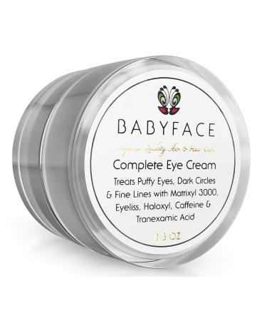 Babyface Complete Eye Cream for Dark Circles  Wrinkles  Bags & Puffy Eye Reduction Brightens & Smooths Under Eyes with Caffeine  Haloxyl  Eyeliss  & Matrixyl 3000 (15 ml) 0.5 Ounce (Pack of 1)